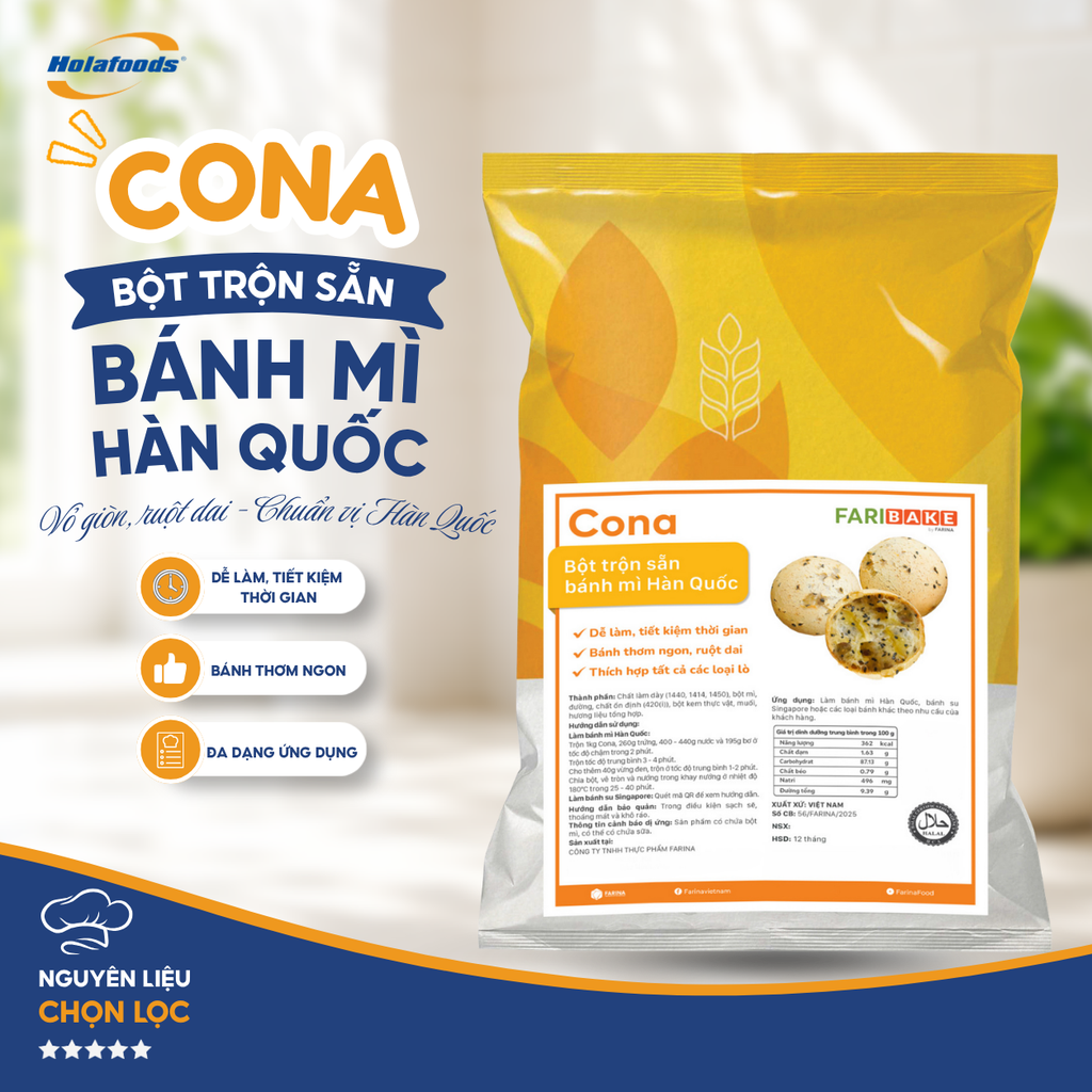 Cona - Bột Trộn Sẵn Bánh Mì Hàn Quốc, Farina | Túi 1kg