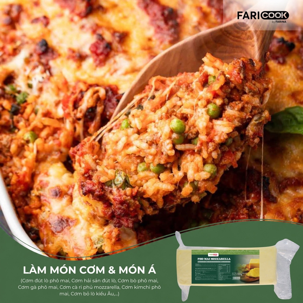 Phomai Mozzarella nhãn hiệu FariCook từ Farina | Khối 2.5kg