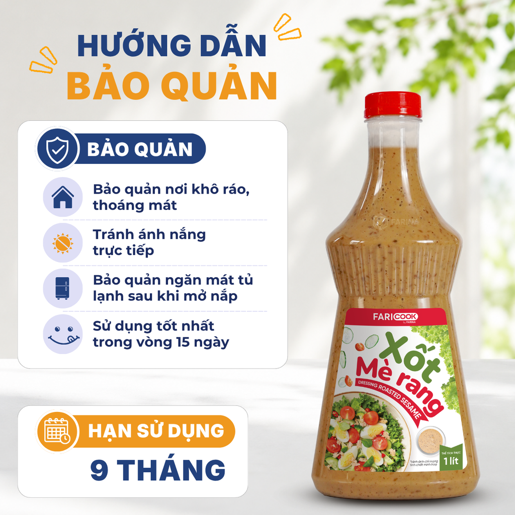 Xốt Mè Rang nhãn hiệu Faricook từ Farina | Chai 1L, Túi 1kg, Thùng 10 túi, Thùng 12 chai