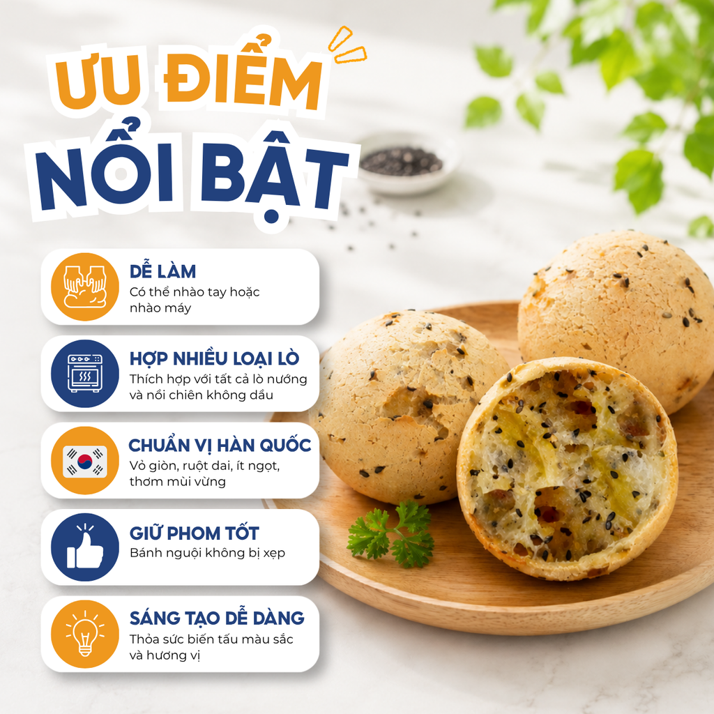 Cona - Bột Trộn Sẵn Bánh Mì Hàn Quốc, Farina | Túi 1kg
