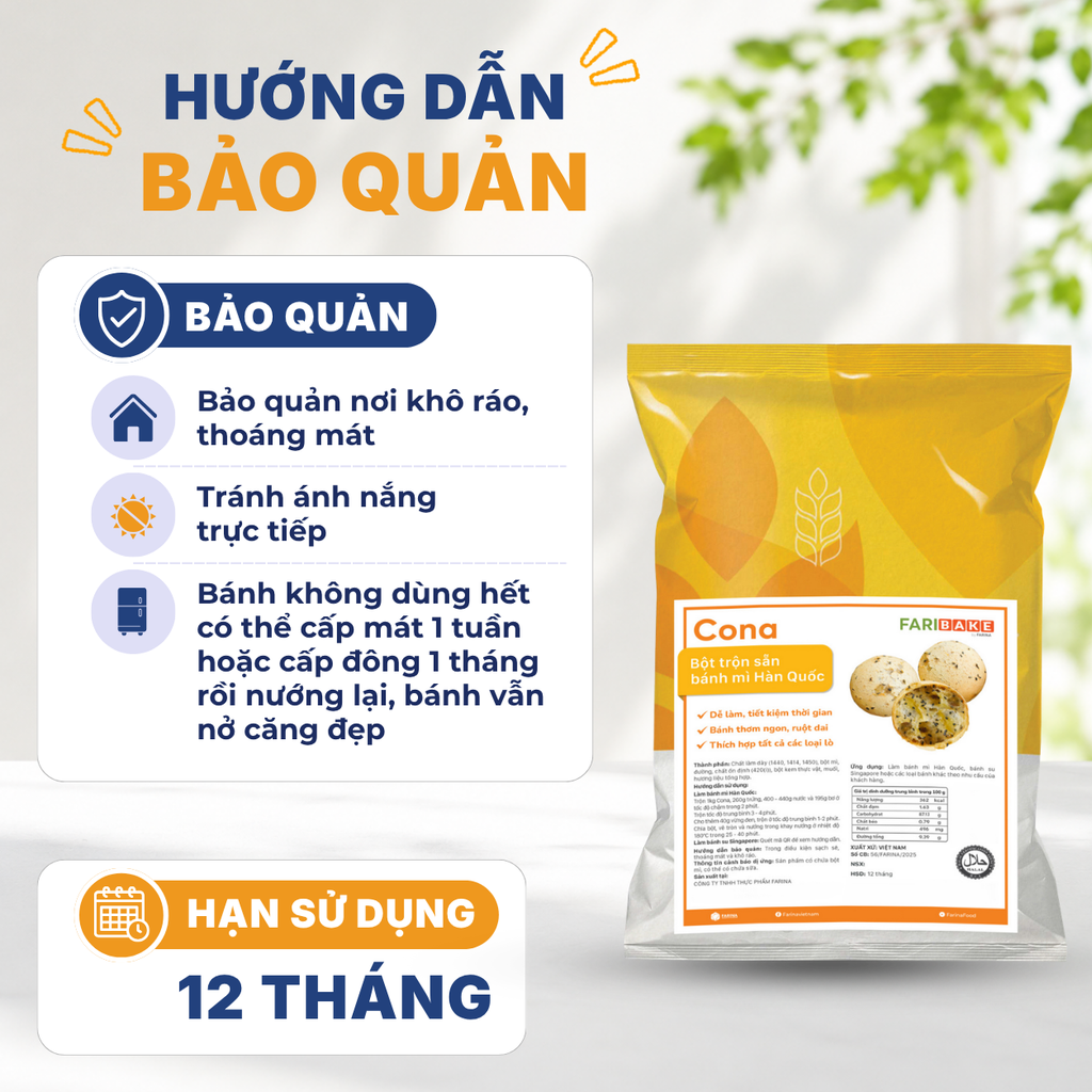 Cona - Bột Trộn Sẵn Bánh Mì Hàn Quốc, Farina | Túi 1kg