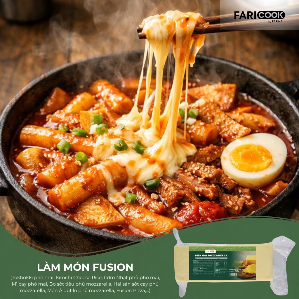 Phomai Mozzarella nhãn hiệu FariCook từ Farina | Khối 2.5kg