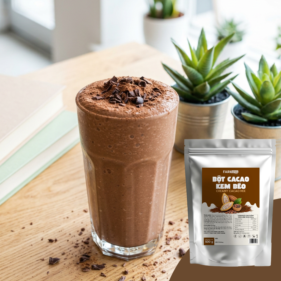 BỘT CACAO KEM BÉO NHÃN HIỆU FARIBEVA TỪ FARINA | TÚI 500G, THÙNG 30 TÚI