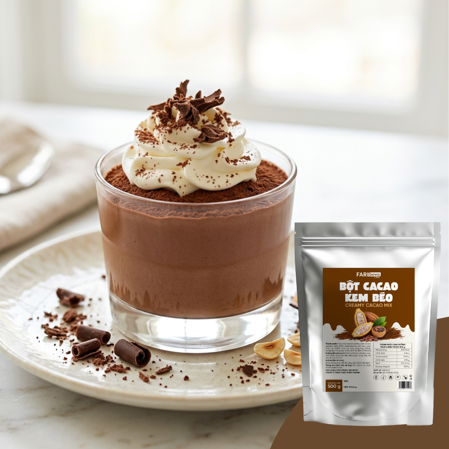 BỘT CACAO KEM BÉO NHÃN HIỆU FARIBEVA TỪ FARINA | TÚI 500G, THÙNG 30 TÚI