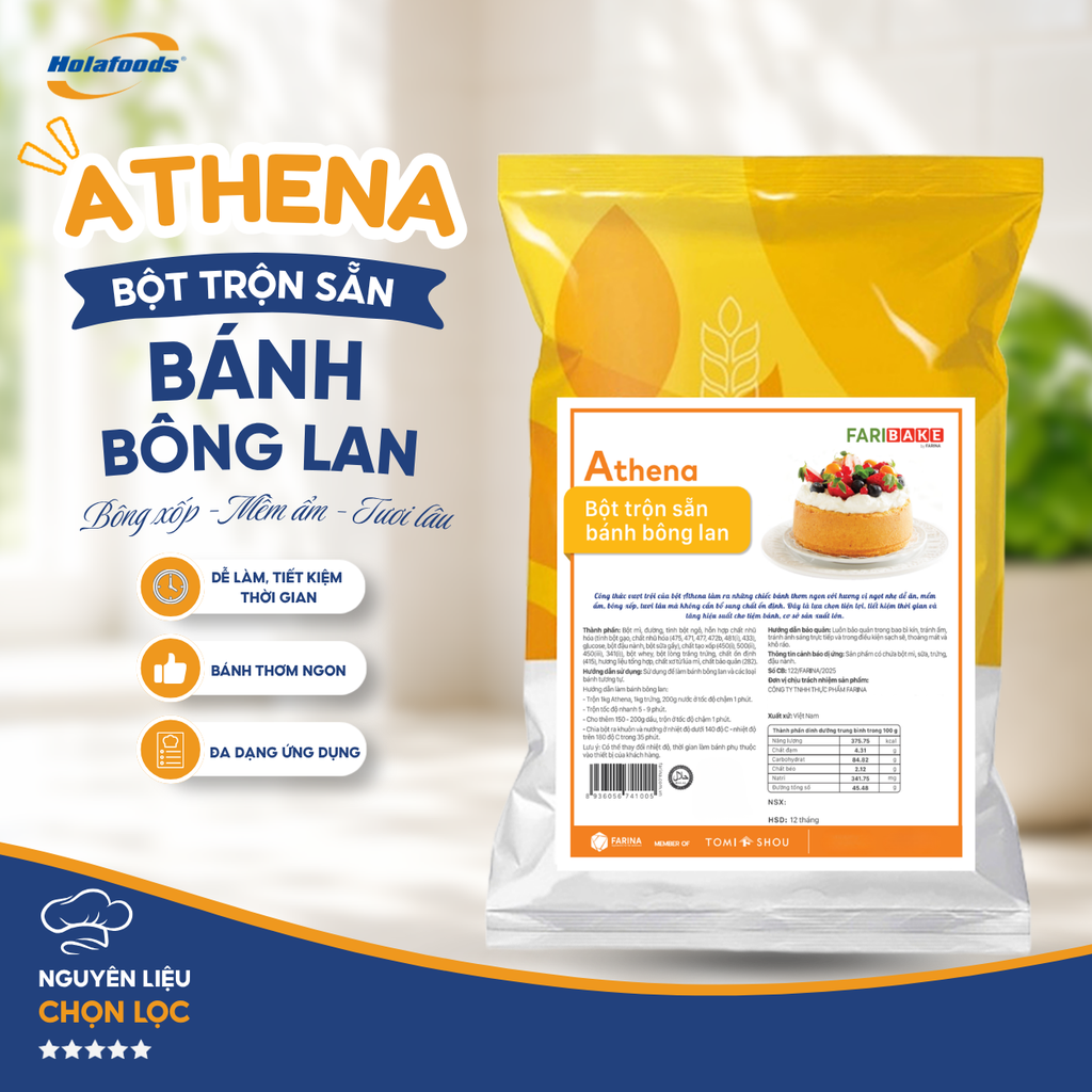Athena - Bột Trộn Sẵn Bánh Bông Lan, Farina | Túi 1kg, 15kg, 25kg