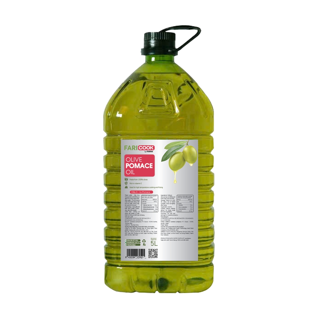 Dầu ô - liu Pomace Faricook | 1L/ chai; 5L/can thiếc; 5L/ can nhựa
