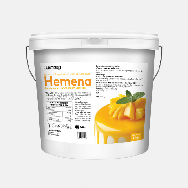 Hemena - Xốt phủ bóng và làm nhân bánh hương xoài FariBake | Hộp 1kg, Thùng 5kg