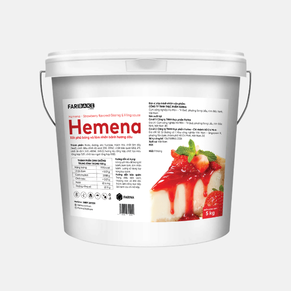 Hemena - Xốt phủ bóng và làm nhân bánh hương dâu FariBake | Hộp 1kg, Thùng 5kg