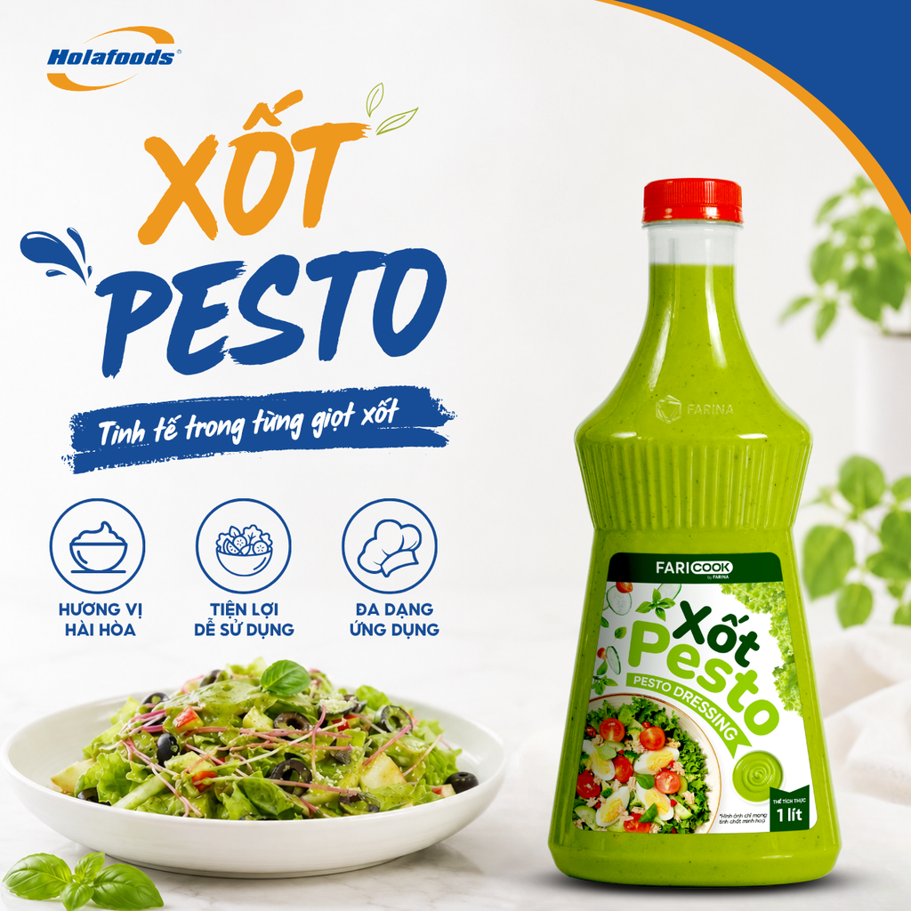 Xốt Pesto nhãn hiệu Faricook từ Farina | Chai 1L, Thùng 12 chai