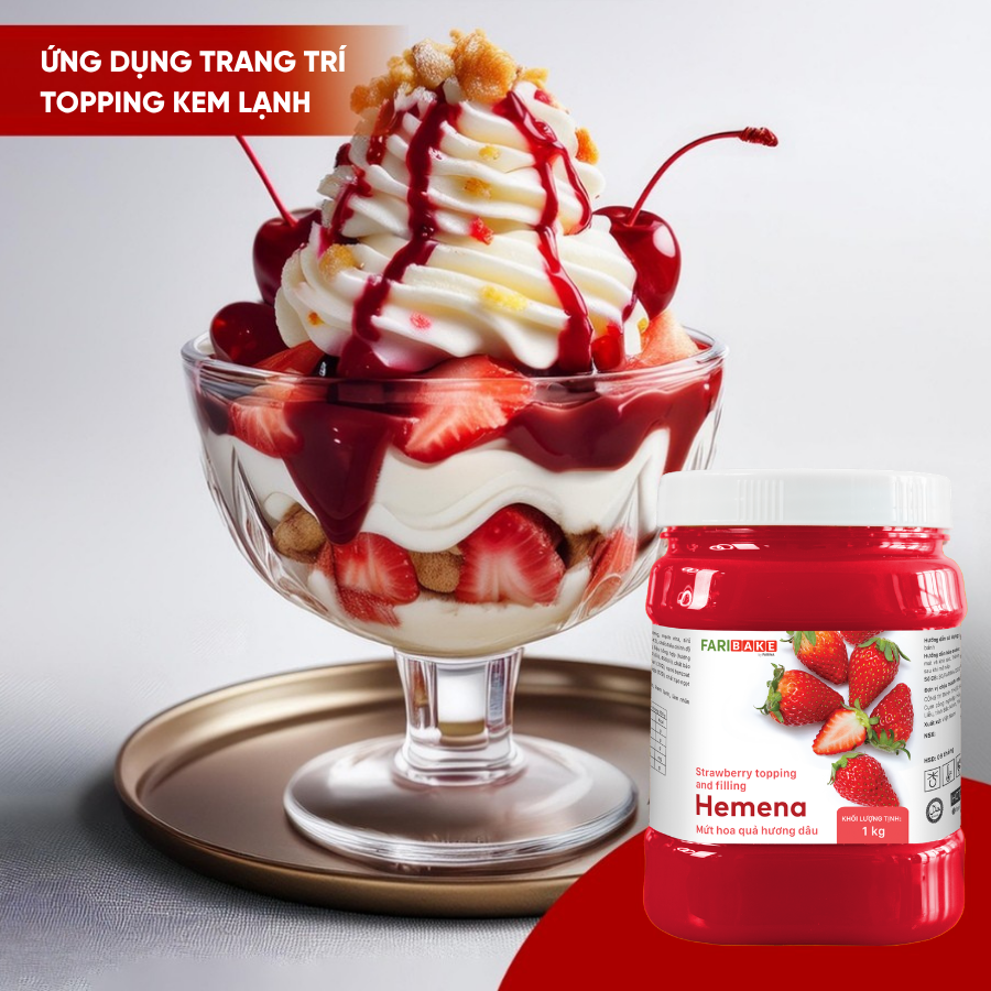 Hemena - Mứt Hoa Quả Hương Dâu, Farina | Hộp 1kg, Thùng 5kg
