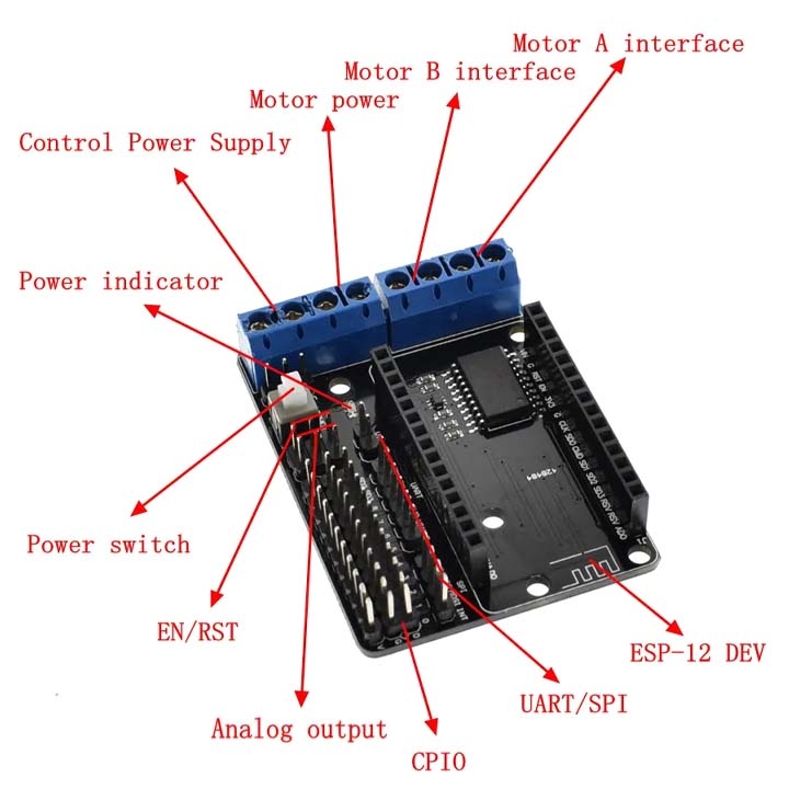 Đế Ra Chân ESP8266 NodeMCU Lua+ Motor Driver L293D Điều Khiển Động Cơ
