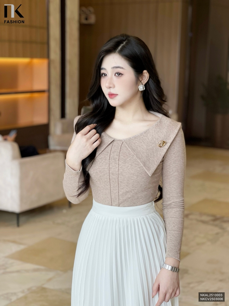 Áo len lá cổ mí kép kiểu cách, dịu dàng NKAL2510003