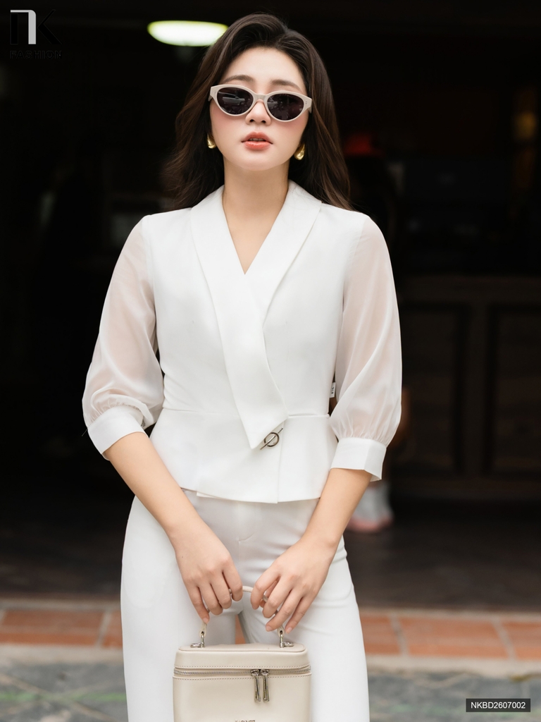 Bộ đồ vạt cổ phối tay + quần ống đứng NKBD2607002 ( Set cả quần + áo )