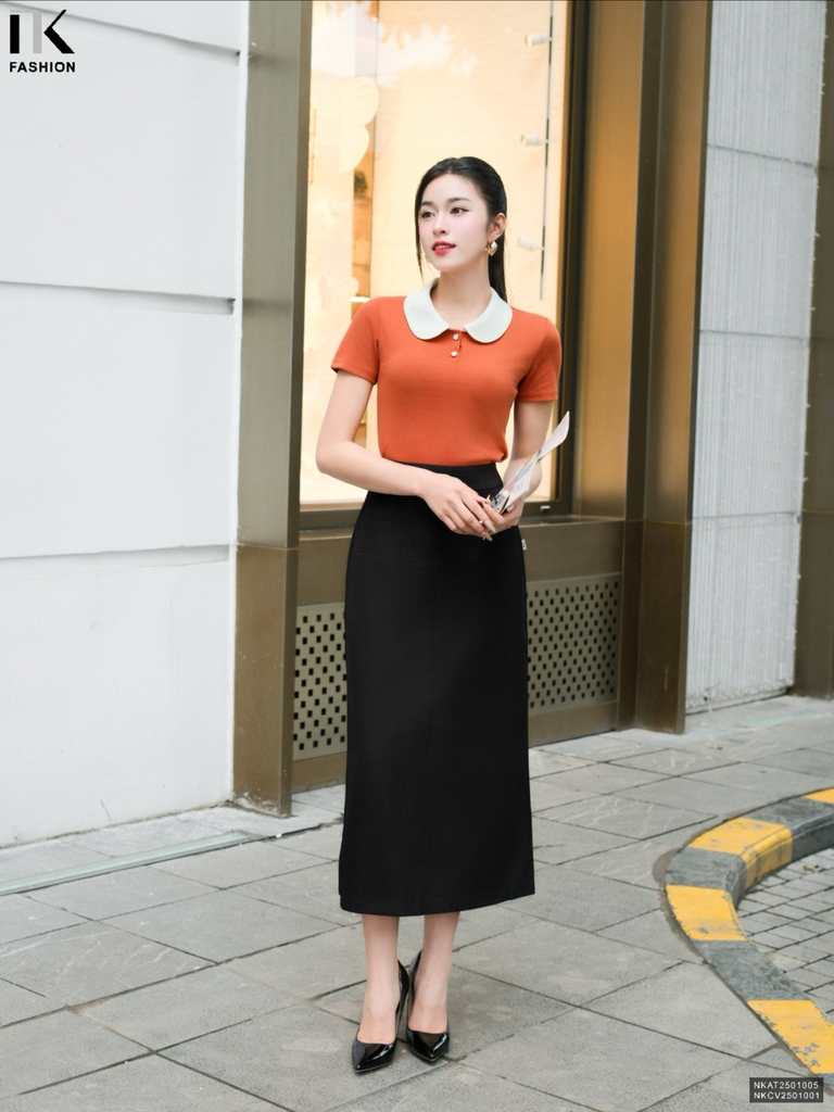 Áo thun cổ sen trẻ trung, mới, xinh xắn dễ mặc NKAT2501005
