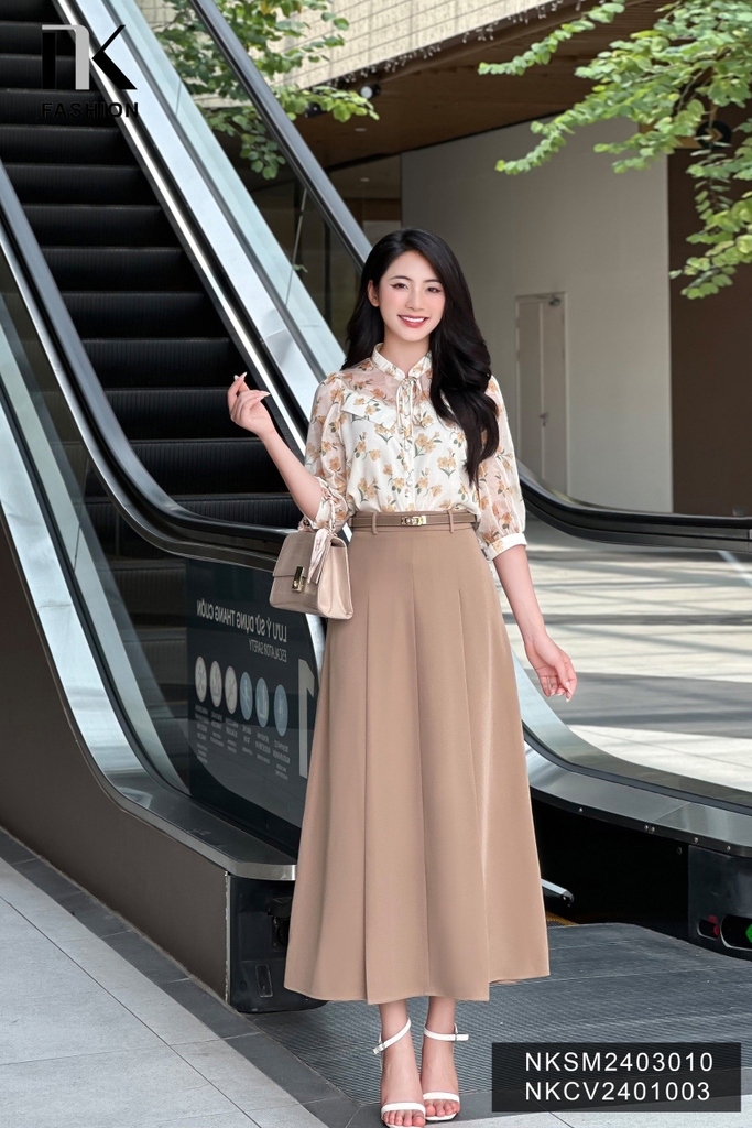 Áo Sơ Mi Tơ Hoa Cổ Tàu Buộc Nơ NK Fashion Công Sở Nữ Thanh Lịch, Nữ Tính NKSM2403010