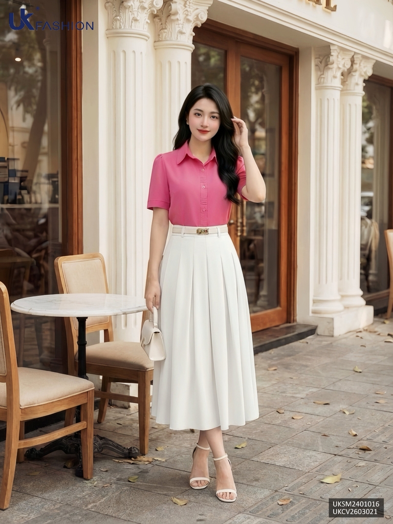 Áo Sơ Mi nữ UK Fashion cổ đức cọc tay mí nẹp, chất liệu lụa không nhăn UKSM2401016