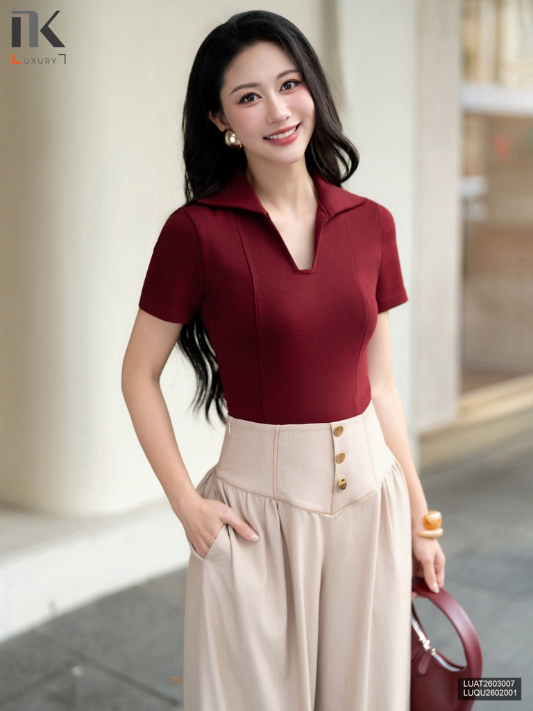 Áo thun cổ U diễu thân nhẹ nhàng, thu hút, mềm mát LUAT2603007