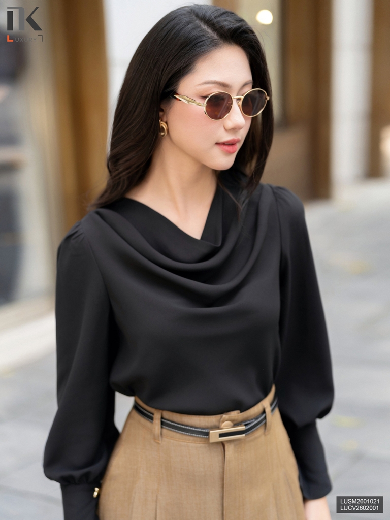 Sơ mi dài tay cổ đổ mềm mịn, thướt tha sang chảnh tiểu thư LUSM2601021