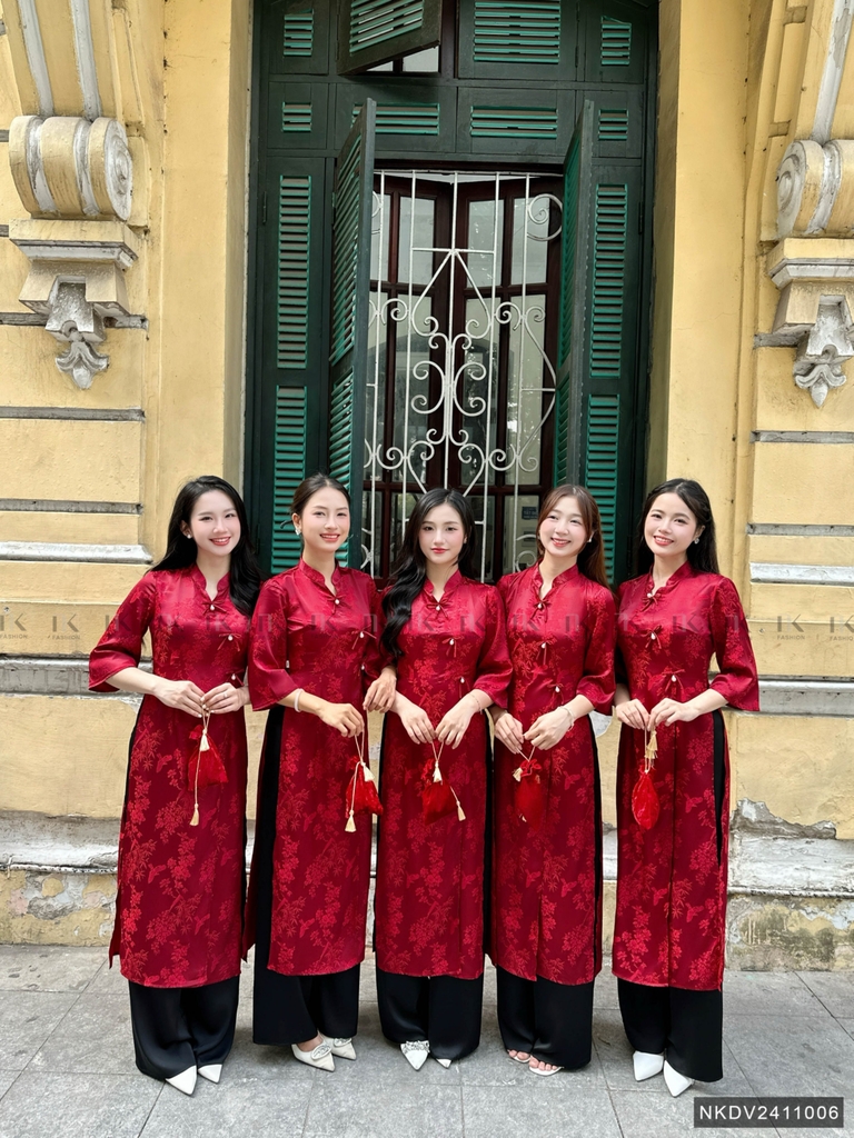 Áo dài gấm 2 tà đan, kiểu dáng mới lạ, chất liệu cao cấp, thanh lịch duyên dáng NKDV2411006 ( ko kèm quần + PK)