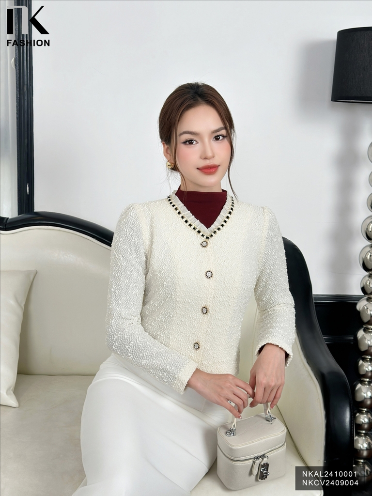 Áo Dạ Chun Bèo Cổ NK Fashion Công Sở Nữ Sang Trọng, Nữ Tính Vải Mềm Mại NKAL2410001
