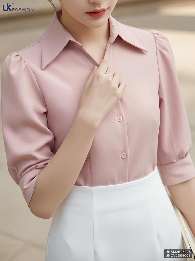 Sơ mi V cổ tay lỡ thanh lịch, dịu dàng UKSM2508008