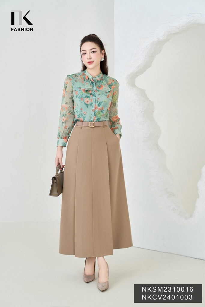 Chân Váy Dài Xếp Ly NK Fashion Công Sở Nữ Thiết Kế Basic Sang Trọng, Chất Liệu Vải Nhập Hàn Co Giãn, Mềm Mịn NKCV2401003