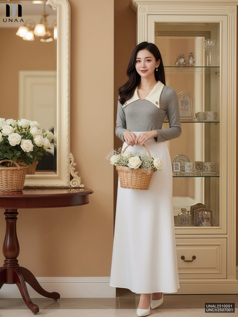 Áo len chấm phối lá cổ điệu đà UNAL2510001