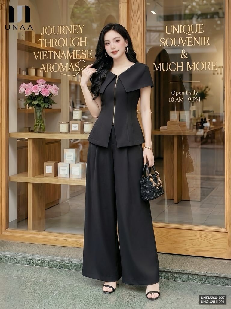 Sơ mi vai chờm cổ V lá mới lạ, sang trọng UNSM2601027