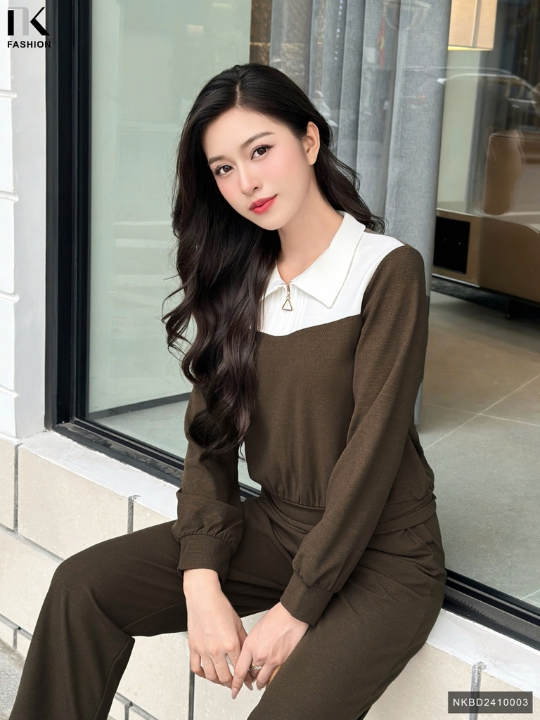 Bộ Đồ Thể Thao Phối Cổ NK Fashion Công Sở Nữ Năng Động, Thoải Mái Vải Mềm Mịn NKBD2410003
