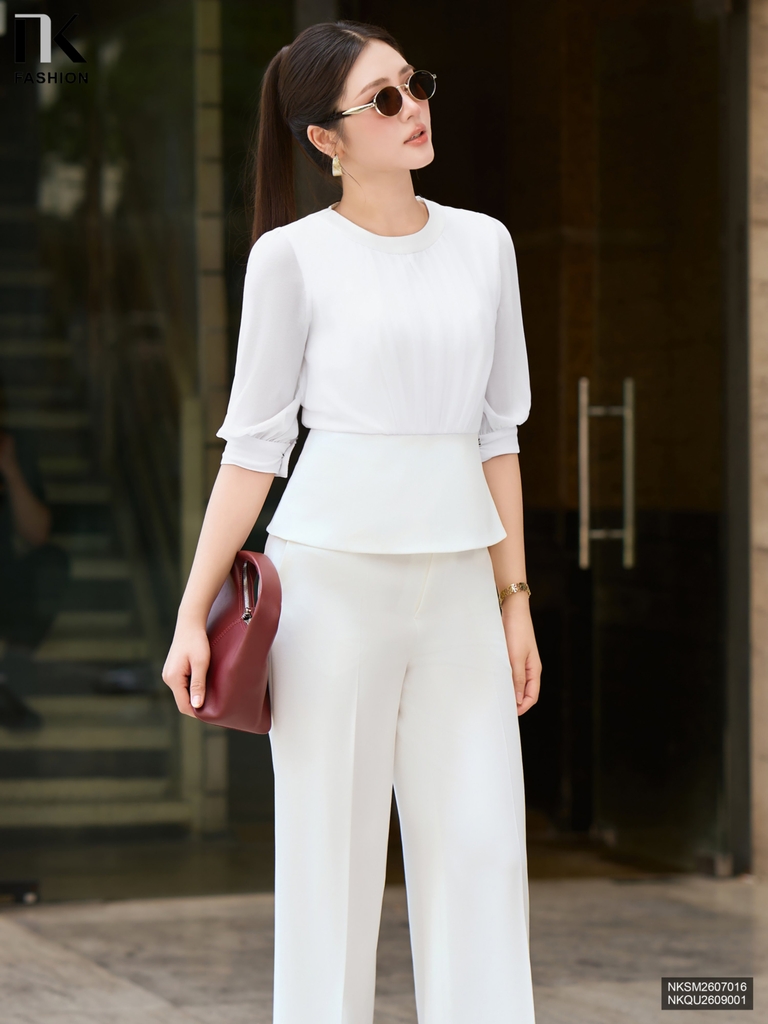Sơ mi peplum phối nhún NKSM2607016 ( Áo rời ko kèm CV/QU/PK )