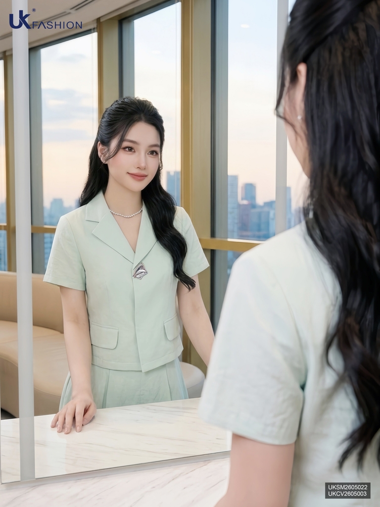 Sơ mi nẹp cúc sang xịn, phong cách UKSM2605022 ( Không kèm chân váy + PK )