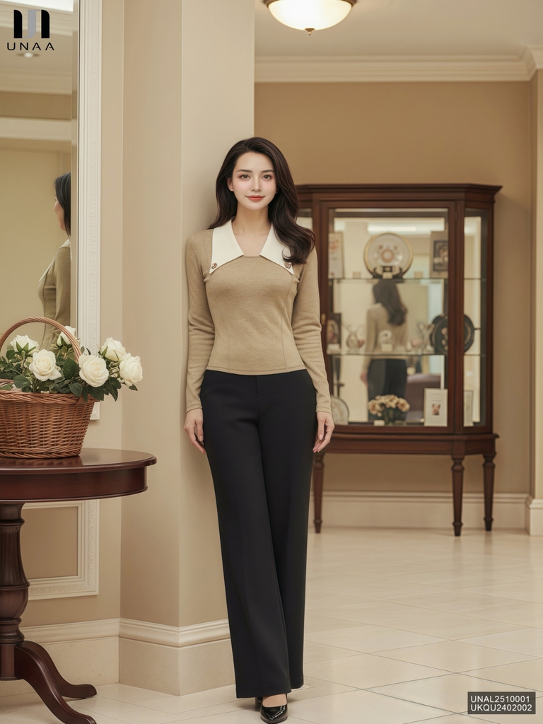 Áo len chấm phối lá cổ điệu đà UNAL2510001