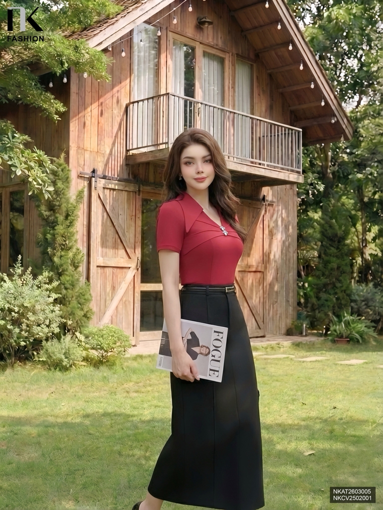 Áo thun mí cổ V xinh xắn NKAT2603005