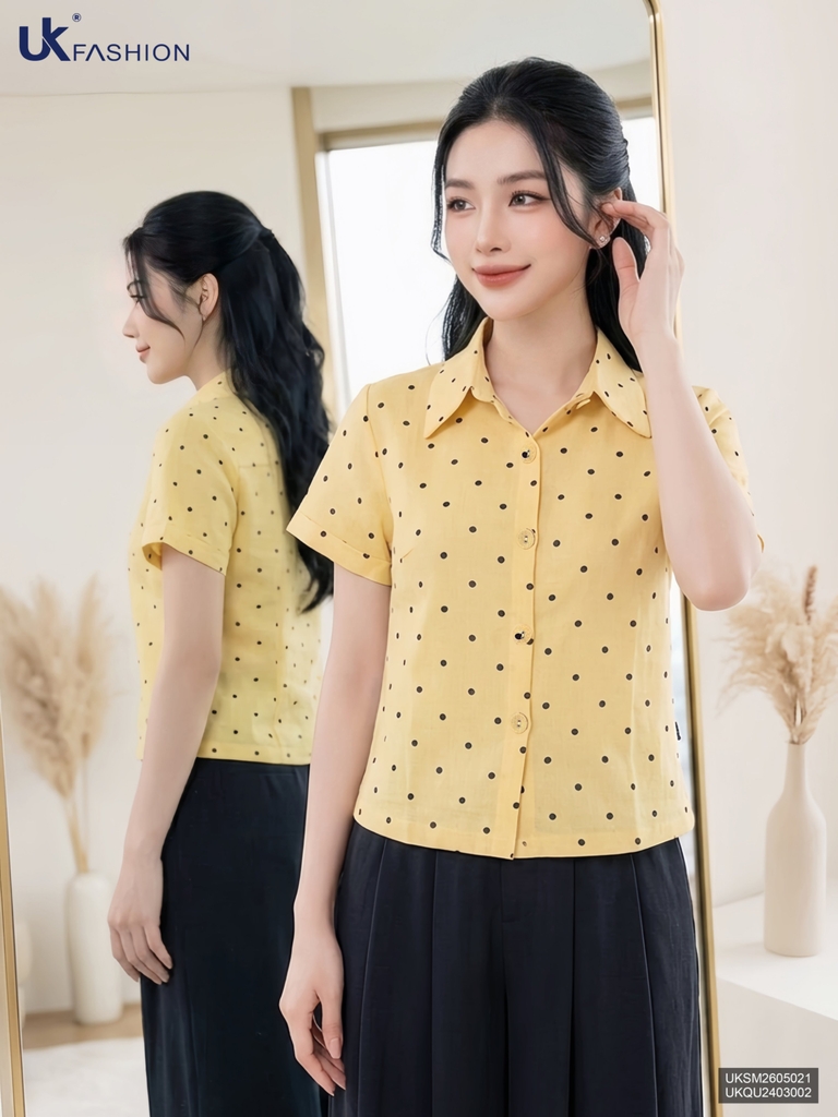 Sơ mi chấm bi cổ sen nhẹ nhàng, điệu đẹp UKSM2605021 ( Áo rời )