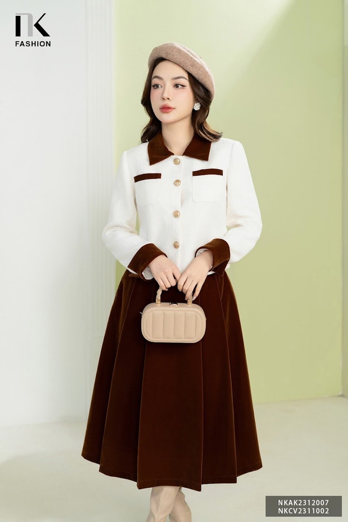 NK Fashion Áo Khoác Phối Nhung Cổ Tay Trẻ Trung, Lịch Sự NKAK2312007