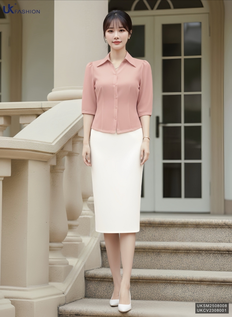 Sơ mi V cổ tay lỡ thanh lịch, dịu dàng UKSM2508008