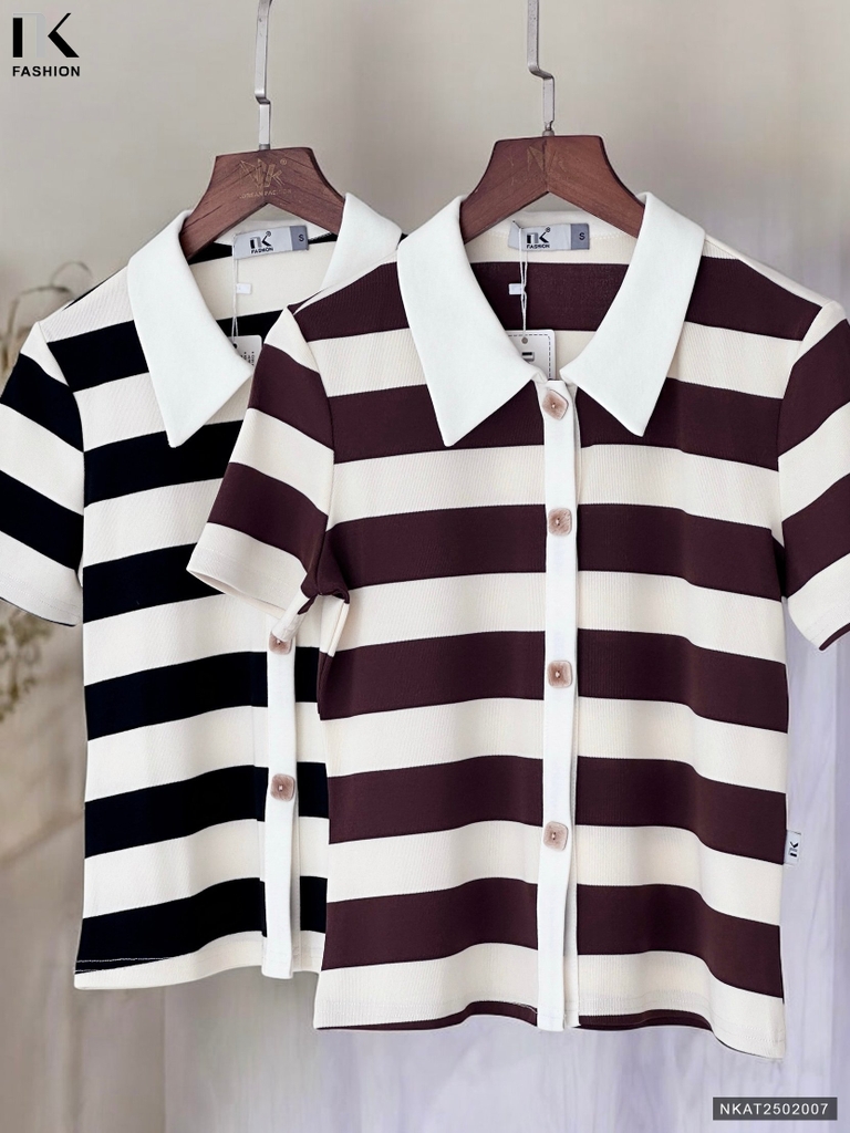 Áo thun kẻ to cúc nẹp kiểu dáng mới, trẻ trung, năng động NKAT2502007