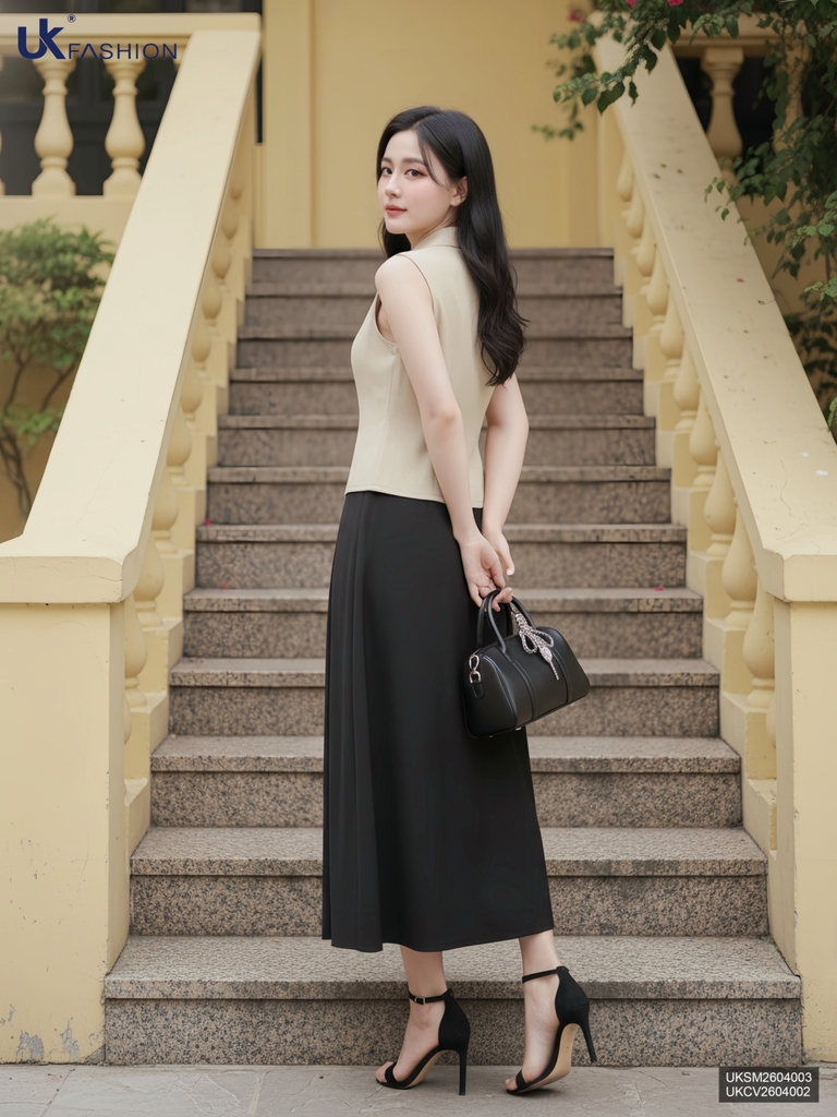 Áo Linen V cổ lá mát mẻ, trẻ trung UKSM2604003