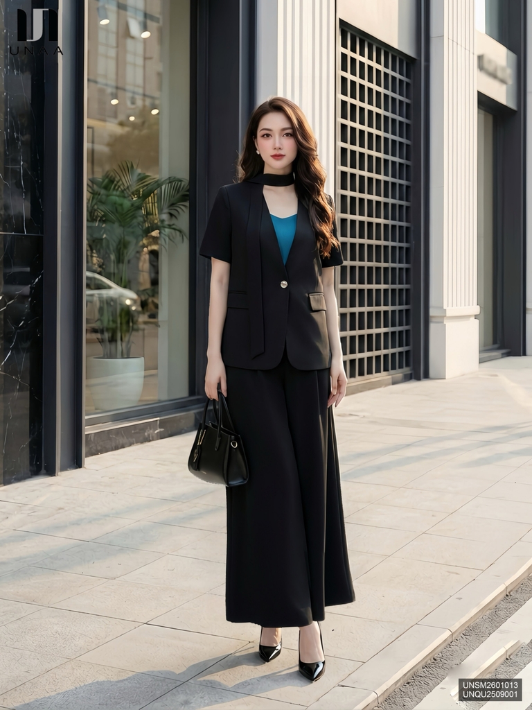 Blazer cộc tay không cổ trẻ trung, kèm khăn cổ dịu dàng UNSM2601013