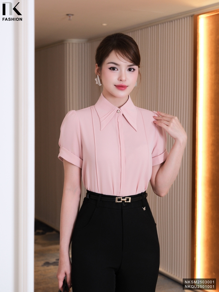 Sơ mi cổ đức mí cổ dọc thân, trẻ trung, dễ mặc NKSM2503001