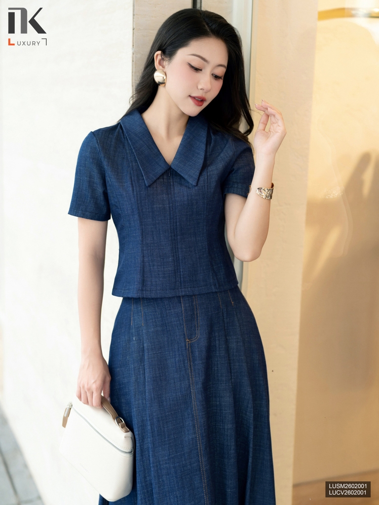 Sơ mi cổ v khóa thanh lịch nhẹ nhàng, phong cách LUSM2602001