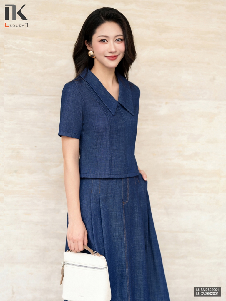 Sơ mi cổ v khóa thanh lịch nhẹ nhàng, phong cách LUSM2602001