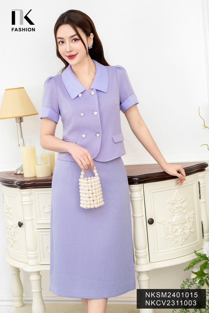 NK Fashion Áo Sơ Mi Phối Cổ Giao 2 Cúc Thời Trang, Thanh Lịch, Nữ Tính NKSM2401015