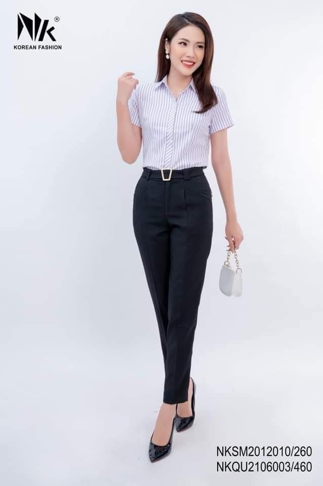 Sơ Mi Kẻ Nẹp Chéo Cộc Tay NKSM2012010