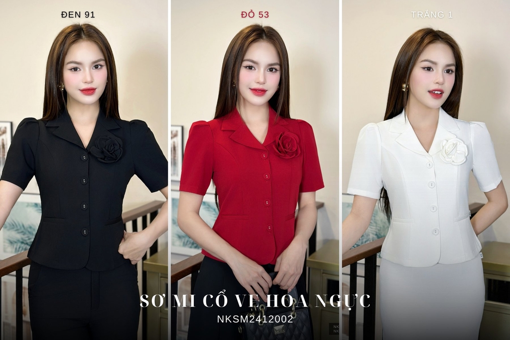 Áo Sơ Mi Cổ Ve Hoa Ngực  Lên Form Đứng Dáng NKSM2412002 ( Không kèm Quần, CV + PK)