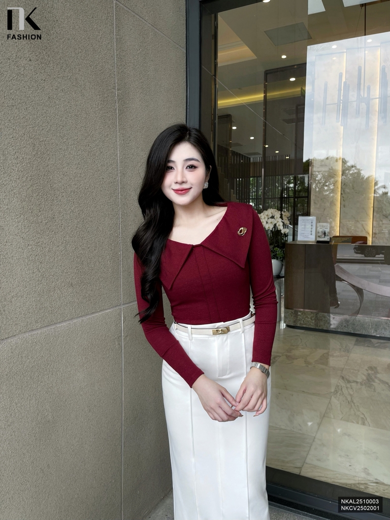 Áo len lá cổ mí kép kiểu cách, dịu dàng NKAL2510003