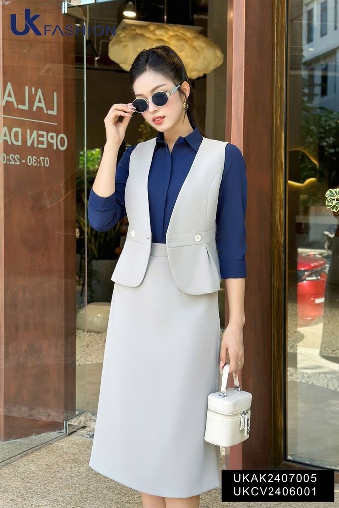 UK FASHION ÁO GILE PEPLUM 2 CÚC THỜI TRANG CÔNG SỞ NỮ UKAK2407005