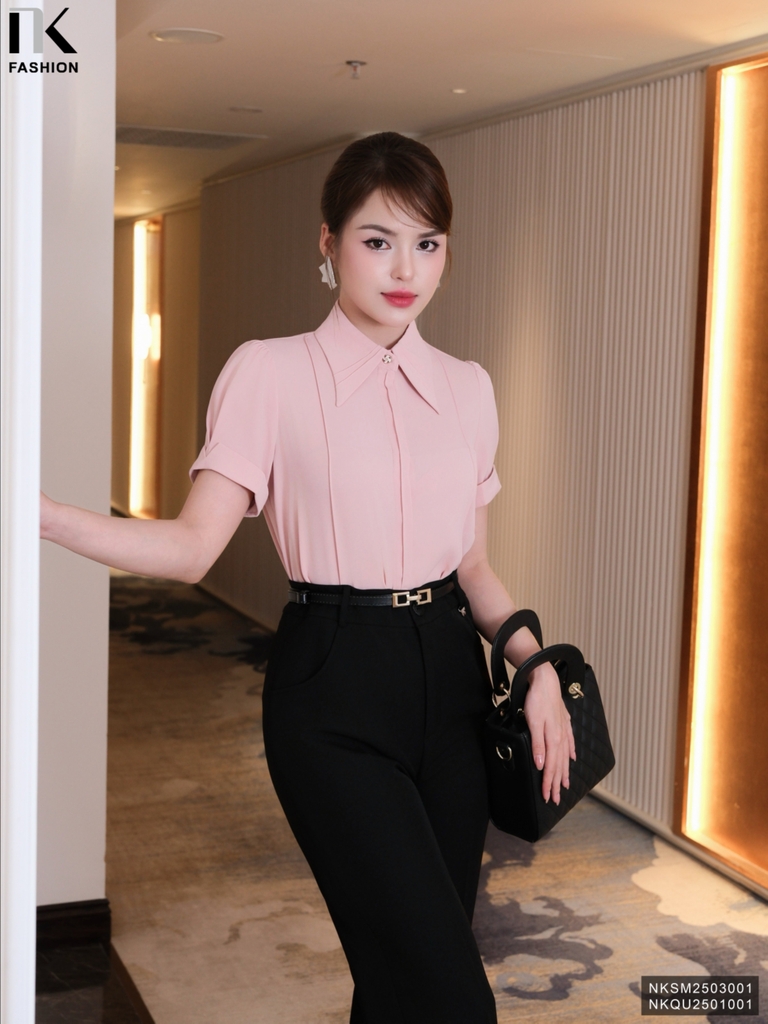Sơ mi cổ đức mí cổ dọc thân, trẻ trung, dễ mặc NKSM2503001