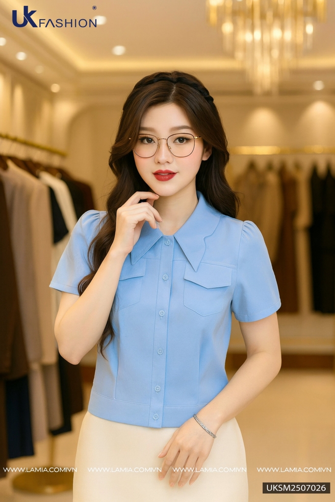 Sơ mi cổ kiểu bo gấu nắp túi UKSM2507026