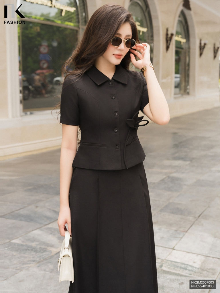 Ký giả 2 lớp hoa 3D NKSM2607003 ( Áo rời không kèm CV/QU/PK )